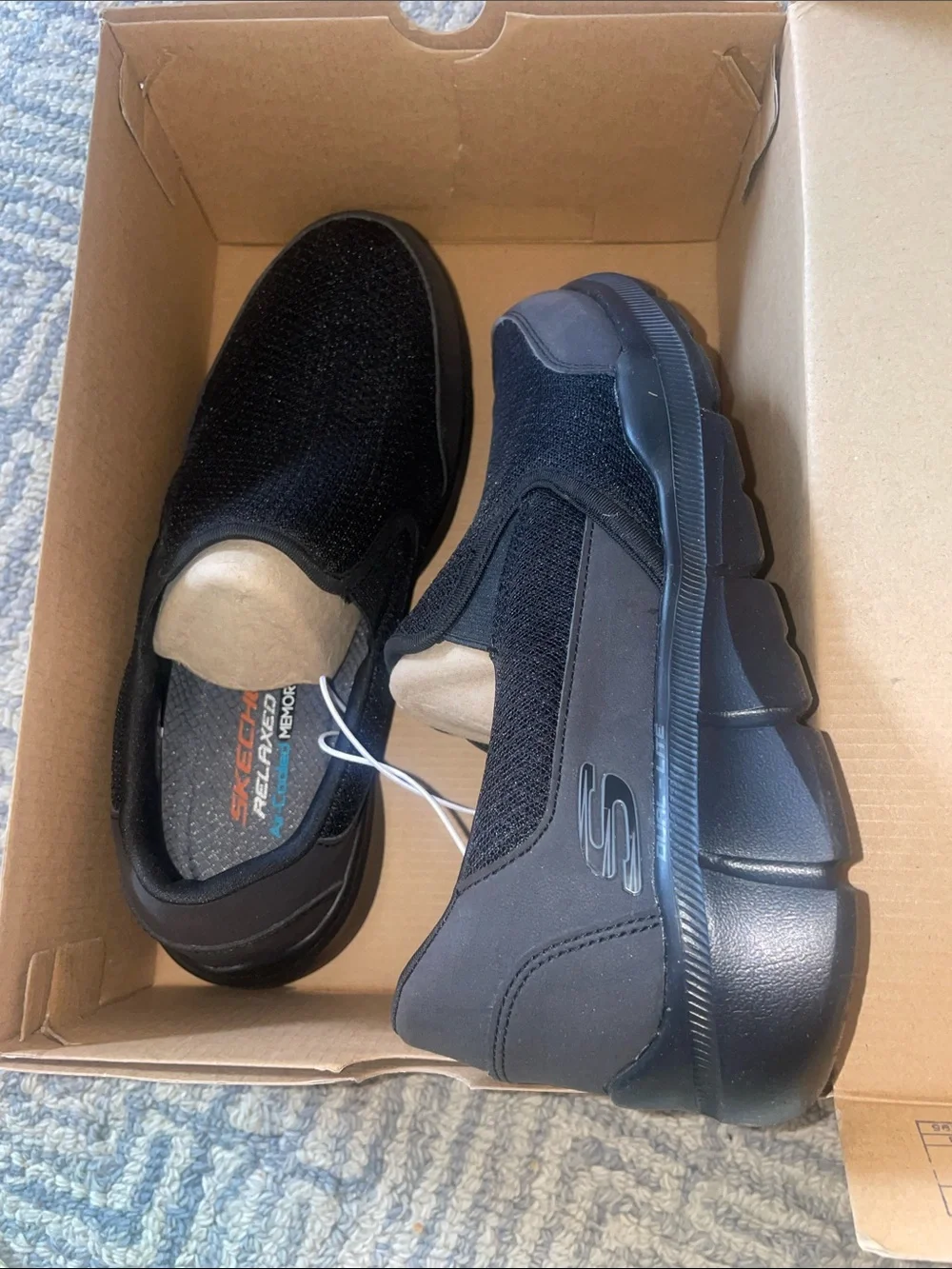 BNIB Skechers Black Slip-On Air cooled Memory Foam footbed loafers, size 9